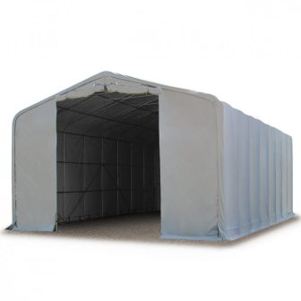 TP Ponyvagarázs/ sátorgarázs / tároló 8x12m-3m oldalmagasság, PVC 550g/nm kapuméret: 4,0x3,6m szürke színben