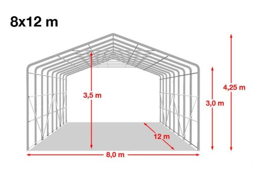 TP WIKINGER 8x12m 3m oldalmagas ponyvagarázs / sátorgarázs, PVC 850 ponyva - szürke