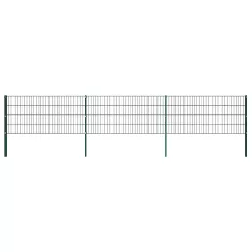  zöld vas kerítéspanel oszlopokkal 5,1 x 0,8 m