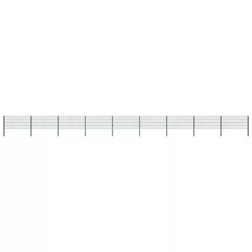  zöld vas kerítéspanel oszlopokkal 15,3 x 0,8 m
