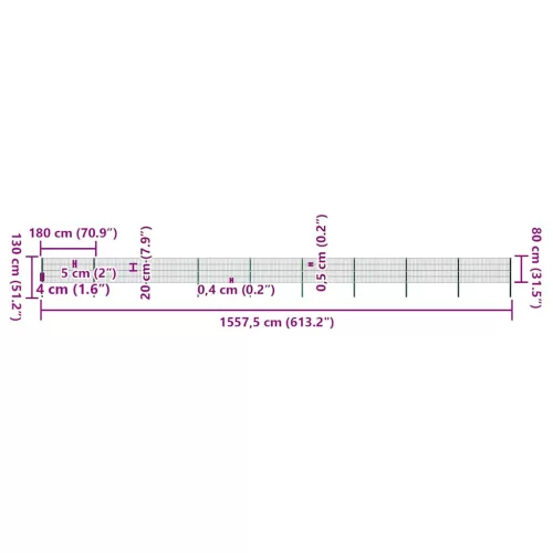  zöld vas kerítéspanel oszlopokkal 15,3 x 0,8 m