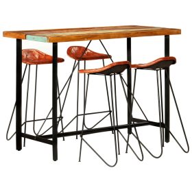    5-részes tömör újrahasznosított fa és valódi bőr bárszett