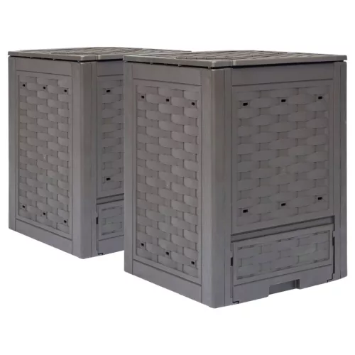  2 db barna műanyag rattan kerti komposztáló 60x60x83 cm 600 L