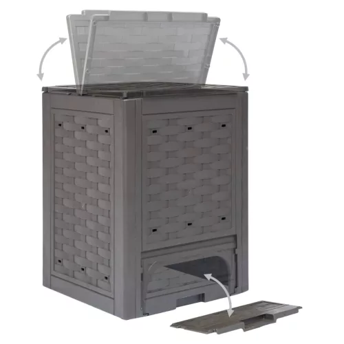  2 db barna műanyag rattan kerti komposztáló 60x60x83 cm 600 L