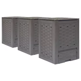    3 db barna műanyag rattan kerti komposztáló 60x60x83 cm 900 L