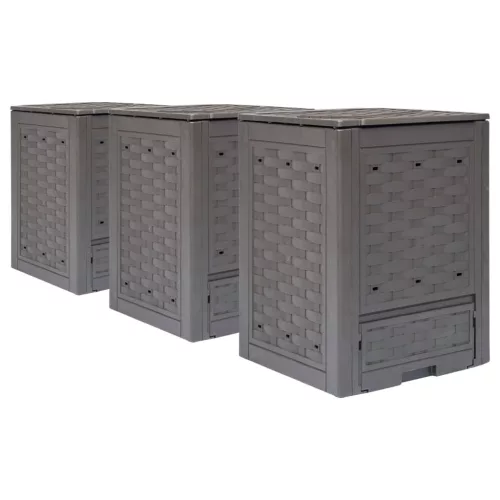  3 db barna műanyag rattan kerti komposztáló 60x60x83 cm 900 L