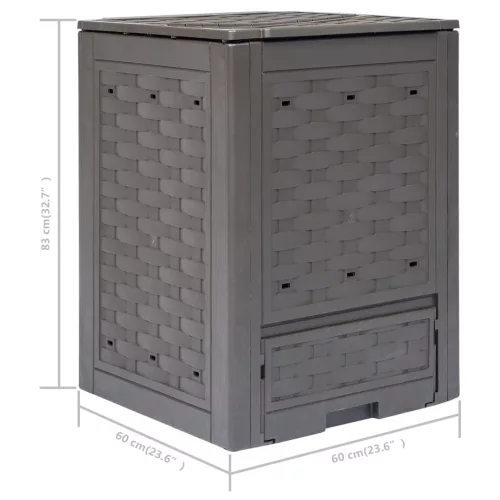  3 db barna műanyag rattan kerti komposztáló 60x60x83 cm 900 L