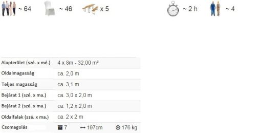 TP 4x8m erősített rendezvénysátor, PVC 800 - fehér