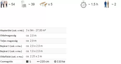 TP 3x9m standard rendezvénysátor, PVC 700 - fehér