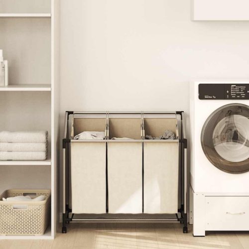  krémszínű acél szennyesszortírozó 3 zsákkal