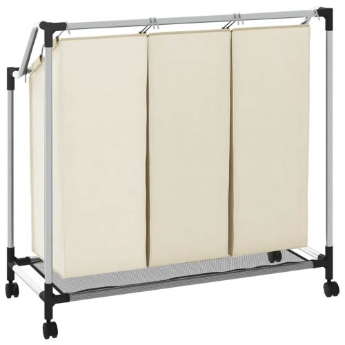  krémszínű acél szennyesszortírozó 3 zsákkal