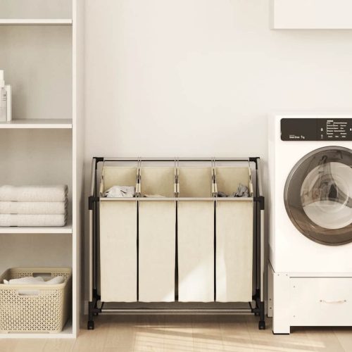  krémszínű acél szennyesszortírozó 4 zsákkal