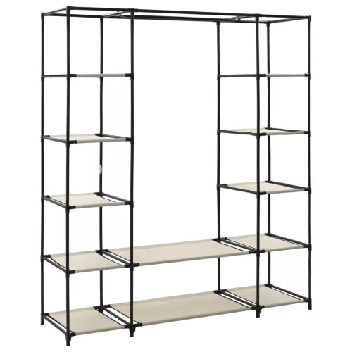  krémszínű szövet ruhásszekrény tárolórekeszekkel 150x45x176 cm