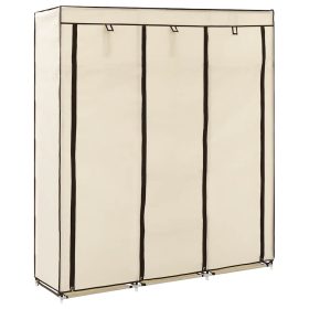    krém szövet ruhásszekrény rekeszekkel és rudakkal 150x45x175 cm