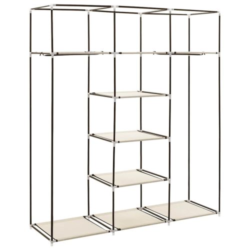  krém szövet ruhásszekrény rekeszekkel és rudakkal 150x45x175 cm