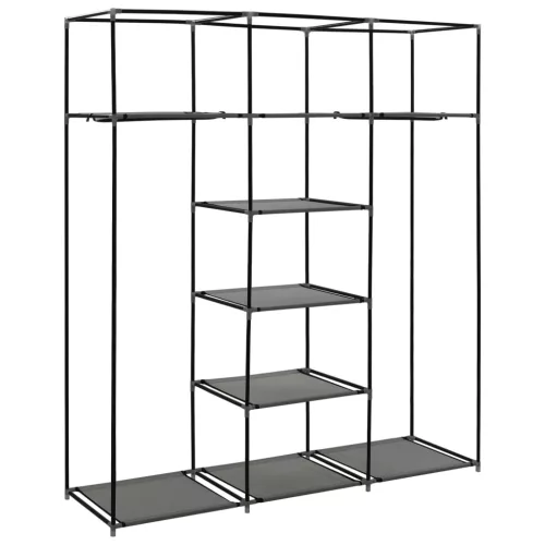  szürke szövet ruhaszekrény rekeszekkel és rudakkal 150x45x175cm