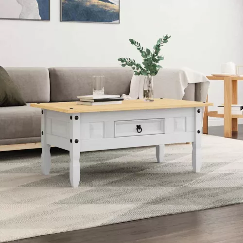  fehér Corona-stílusú mexikói fenyő dohányzóasztal 100x55x44 cm