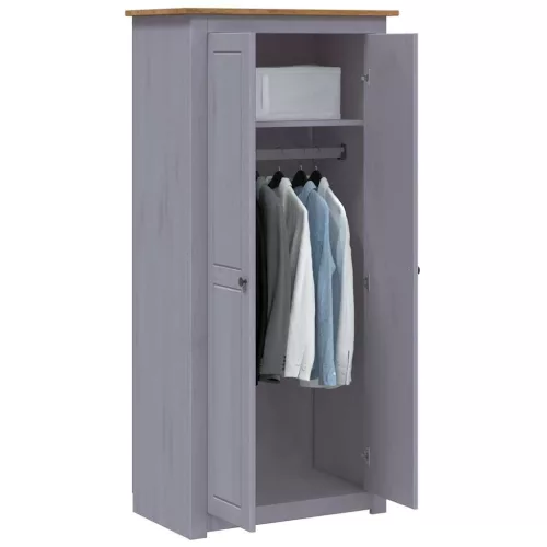  szürke tömör fenyő panama ruhásszekrény 80 x 50 x 171,5 cm