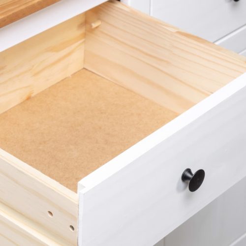  fehér panama stílusú tömör fenyőfa tálalószekrény 135x40x80 cm