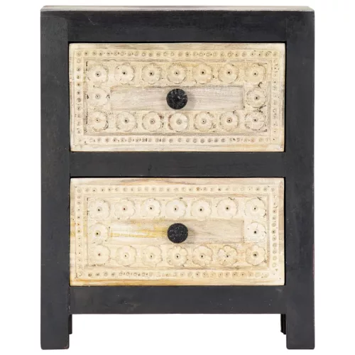  szürke kézzel faragott tömör mangófa éjjeliszekrény 40x30x50 cm