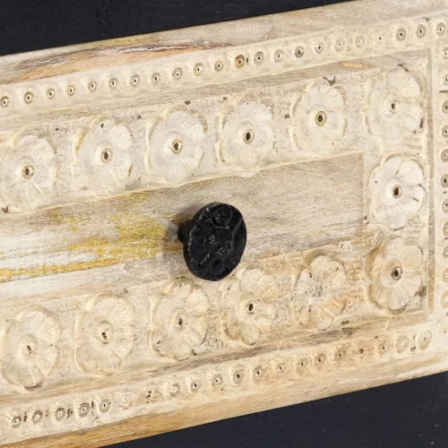  szürke kézzel faragott tömör mangófa éjjeliszekrény 40x30x50 cm