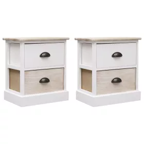    2 db fehér és természetes császárfa éjjeliszekrény 38x28x45 cm