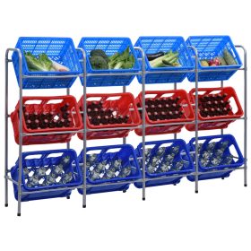  ezüstszínű acél tárolópolc 12 ládához 190x33x116 cm