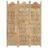  3-paneles tömör mangófa kézzel faragott térelválasztó 120x165cm
