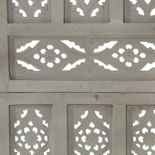  4-paneles szürke mangófa faragott térelválasztó 160 x 165 cm