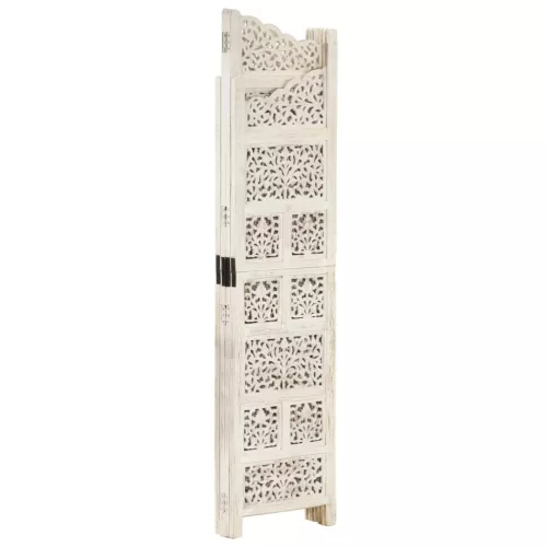  4-paneles fehér mangófa kézzel faragott térelválasztó 160x165cm