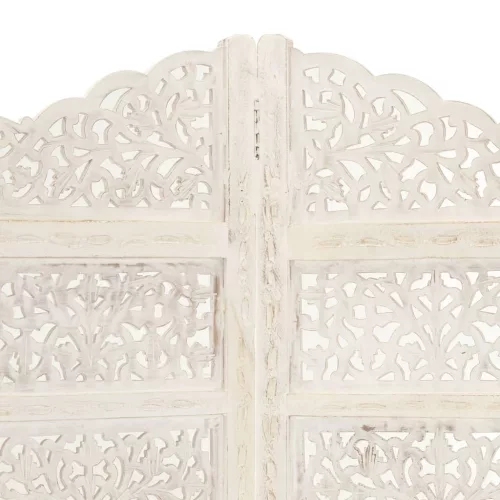  4-paneles fehér mangófa kézzel faragott térelválasztó 160x165cm