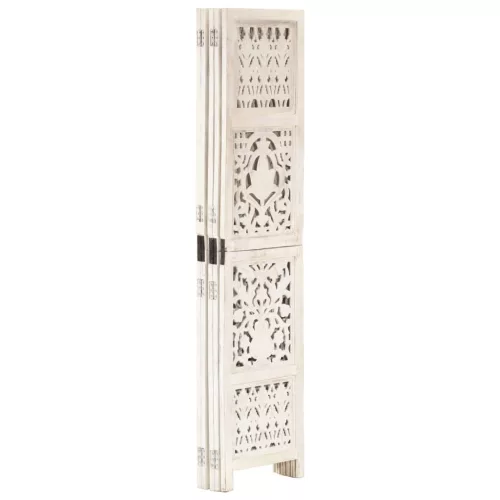  5-paneles fehér mangófa kézzel faragott térelválasztó 200x165cm