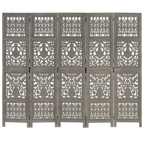  5-paneles szürke kézzel faragott térelválasztó 200 x 165 cm