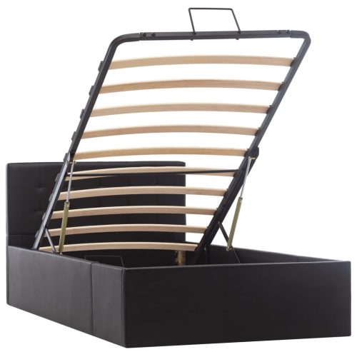  fekete műbőr ágykeret hidraulikus ágyneműtartóval 100 x 200 cm