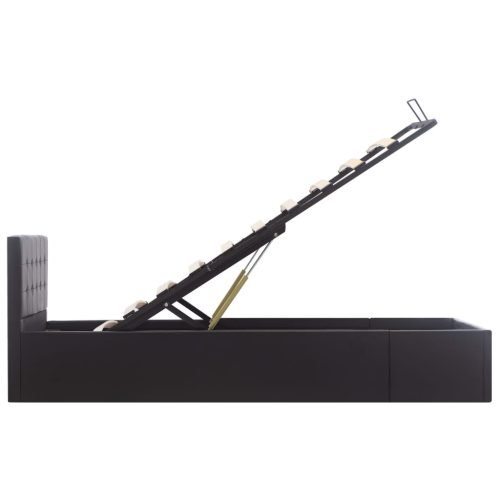  fekete műbőr ágykeret hidraulikus ágyneműtartóval 100 x 200 cm