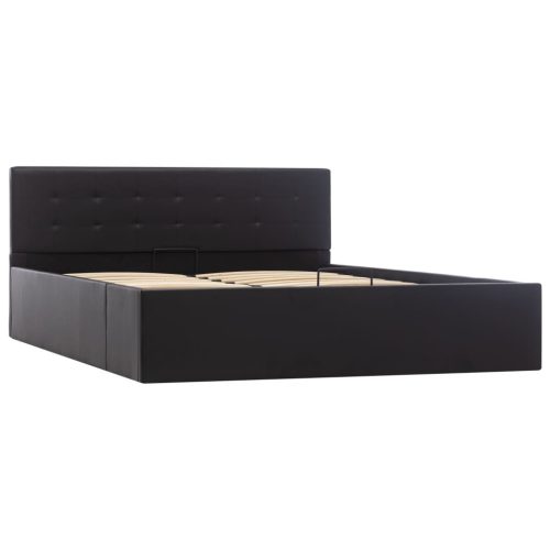  fekete műbőr ágykeret hidraulikus ágyneműtartóval 140 x 200 cm