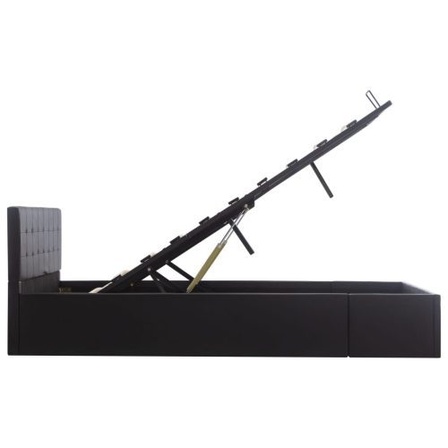  fekete műbőr ágykeret hidraulikus ágyneműtartóval 140 x 200 cm