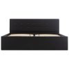  fekete műbőr ágykeret hidraulikus tárolóval 160 x 200 cm