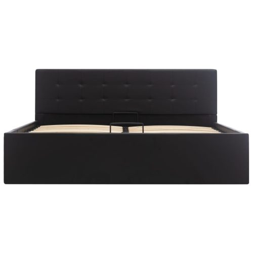  fekete műbőr ágykeret hidraulikus tárolóval 160 x 200 cm