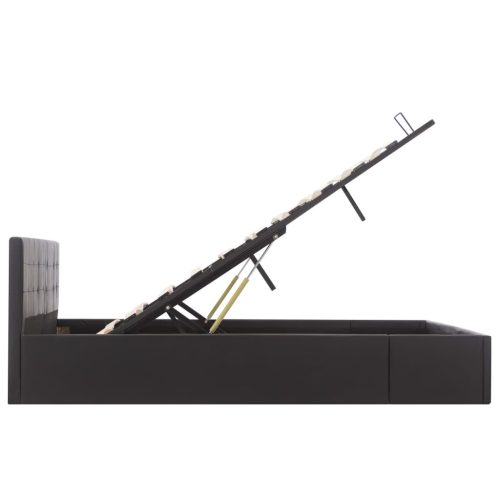  fekete műbőr ágykeret hidraulikus tárolóval 160 x 200 cm