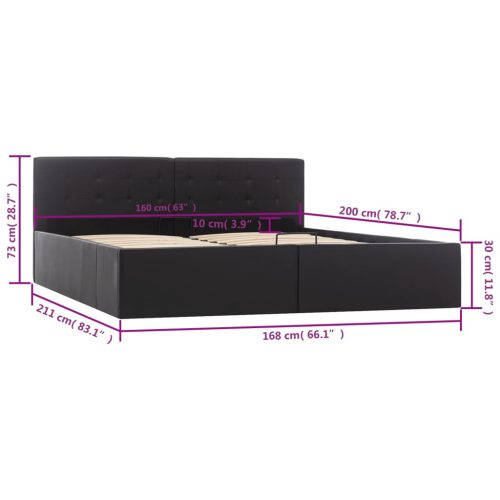  fekete műbőr ágykeret hidraulikus tárolóval 160 x 200 cm