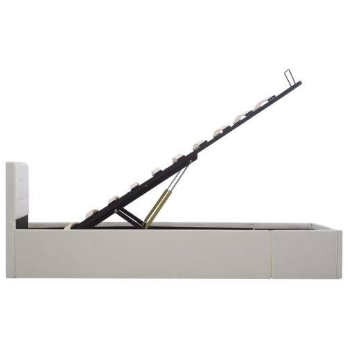  fehér műbőr ágykeret hidraulikus ágyneműtartóval 90 x 200 cm