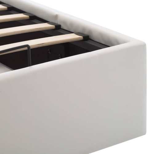  fehér műbőr ágykeret hidraulikus ágyneműtartóval 90 x 200 cm