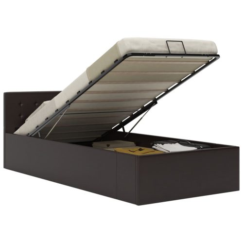  szürke műbőr ágykeret hidraulikus ágyneműtartóval 90 x 200 cm