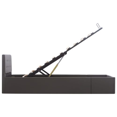  szürke műbőr ágykeret hidraulikus ágyneműtartóval 90 x 200 cm