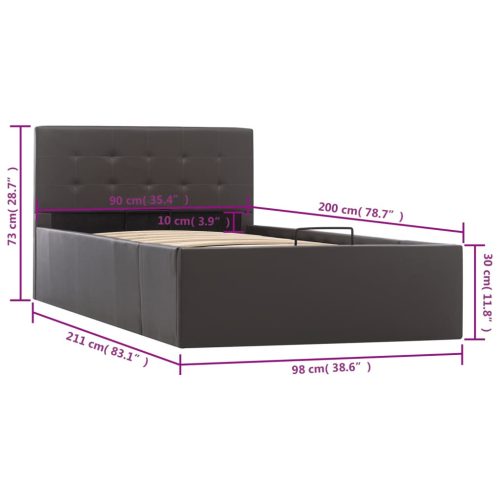  szürke műbőr ágykeret hidraulikus ágyneműtartóval 90 x 200 cm