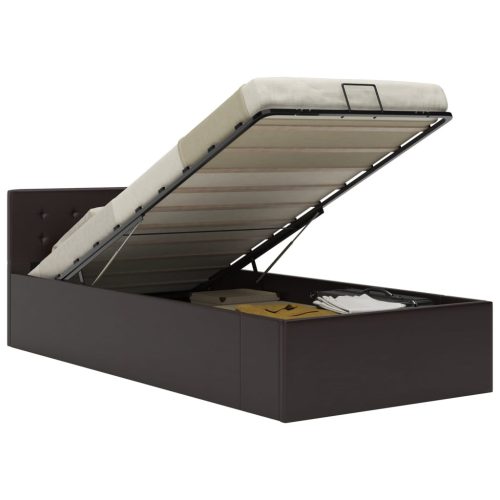  szürke műbőr ágykeret hidraulikus ágyneműtartóval 100 x 200 cm