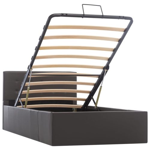  szürke műbőr ágykeret hidraulikus ágyneműtartóval 100 x 200 cm