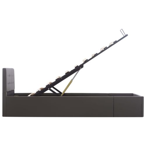  szürke műbőr ágykeret hidraulikus ágyneműtartóval 100 x 200 cm