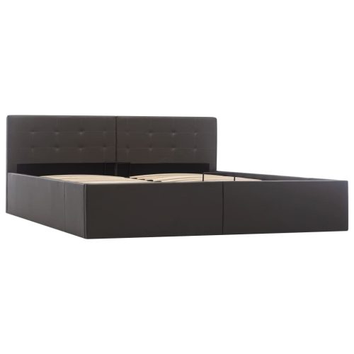  szürke műbőr ágykeret hidraulikus ágyneműtartóval 160 x 200 cm